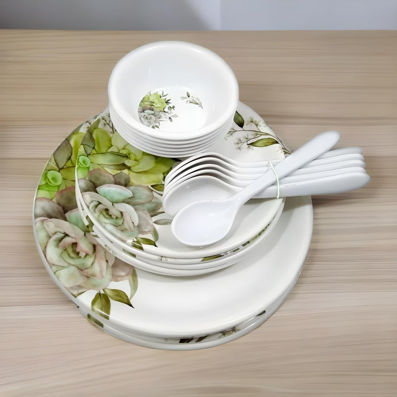 Inpro 24-Piece Melamine Dinner Set Contains 6 Full Plates, 6 Half Plates, 6 Bowls and 6 Spoons Perfect for Dinning. - Image 1