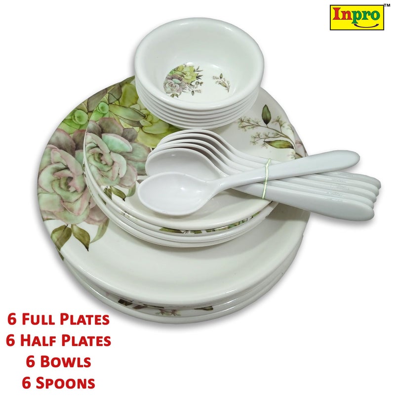 Inpro 24-Piece Melamine Dinner Set Contains 6 Full Plates, 6 Half Plates, 6 Bowls and 6 Spoons Perfect for Dinning. - Image 4