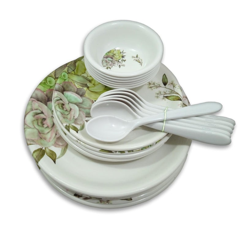 Inpro 24-Piece Melamine Dinner Set Contains 6 Full Plates, 6 Half Plates, 6 Bowls and 6 Spoons Perfect for Dinning. - Image 5