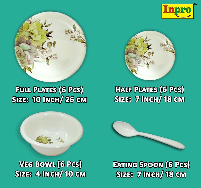 Inpro 24-Piece Melamine Dinner Set Contains 6 Full Plates, 6 Half Plates, 6 Bowls and 6 Spoons Perfect for Dinning. - Image 2