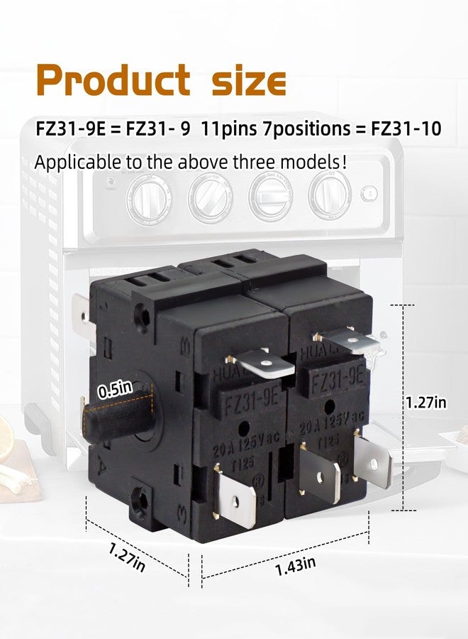 Maigoo مفتاح دوار FZ31-9E ذو 11 دبوسًا و7 أوضاع، متوافق مع مقلاة الهواء Cuisinart TOA-60، ومفتاح اختيار الوظائف FZ31-10 مناسب لفرن الهواء Beelicious Oven Geek Chef fm9001e - ضمان لمدة عام - Image 5