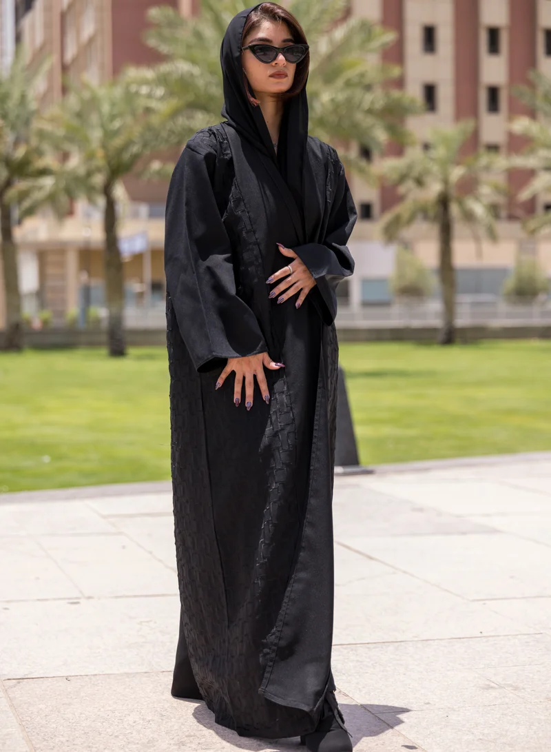 FASHION LINE Beautiful Abaya V-Open Neck, Up to Down, Front and Back Embroidered work with Black