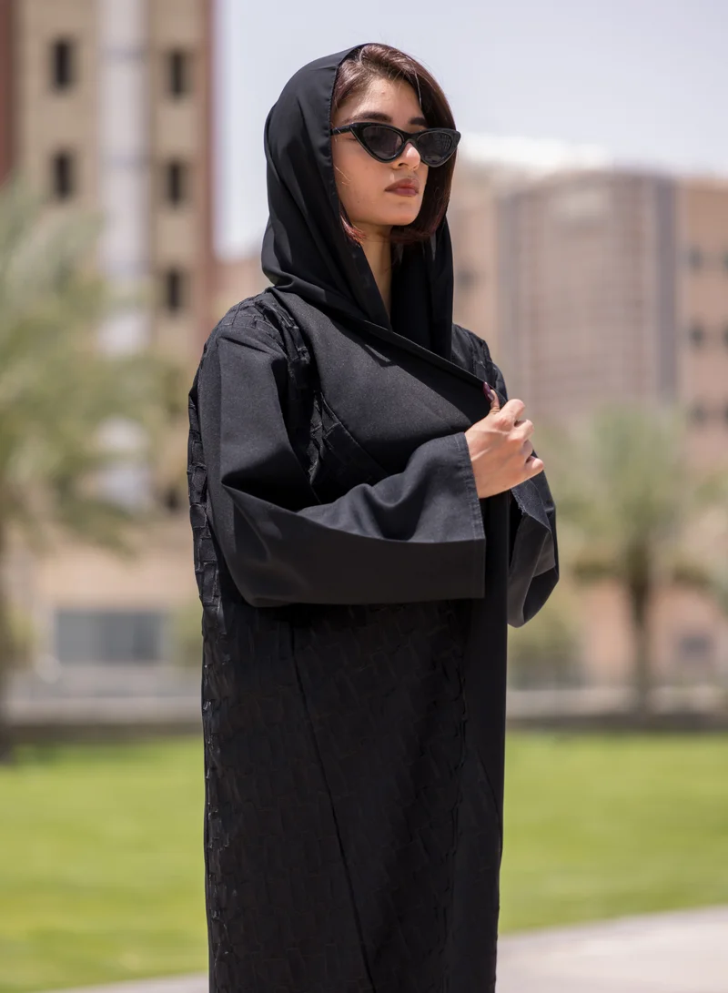 FASHION LINE Beautiful Abaya V-Open Neck, Up to Down, Front and Back Embroidered work with Black
