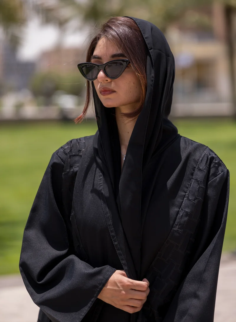 FASHION LINE Beautiful Abaya V-Open Neck, Up to Down, Front and Back Embroidered work with Black