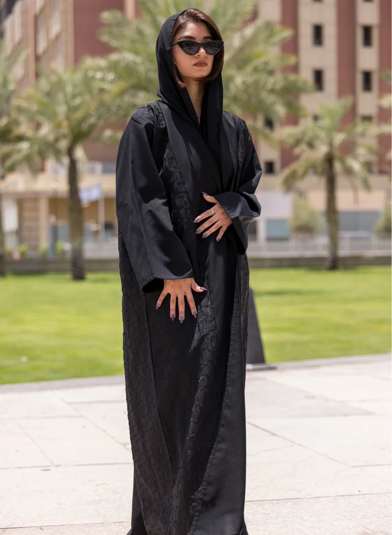 FASHION LINE Beautiful Abaya V-Open Neck, Up to Down, Front and Back Embroidered work with Black