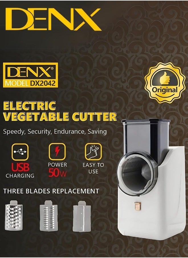 Denx Electric Vegetable Cutter , Electric Cheese Grater Detachable Cheese Shredder With 3 Blades Usb Rechargeable Vegetable Chopper Professional Multipurpose Electric Slicer For Meat Fruit Vegetable - Image 4