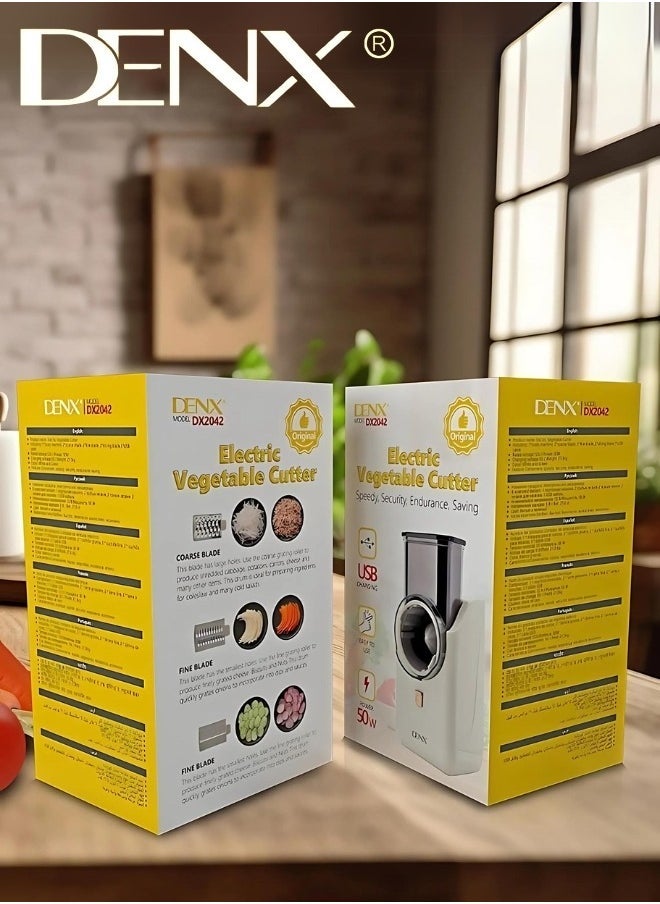 Denx Electric Vegetable Cutter , Electric Cheese Grater Detachable Cheese Shredder With 3 Blades Usb Rechargeable Vegetable Chopper Professional Multipurpose Electric Slicer For Meat Fruit Vegetable - Image 5