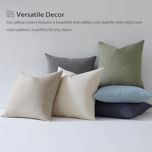 Meekio Set of 2 Light Blue Pillow Covers 18 x 18 Inch Farmhouse Boho Decorative Throw Pillow Covers Linen Cushion Covers for Sofa Couch Décor - Image 3