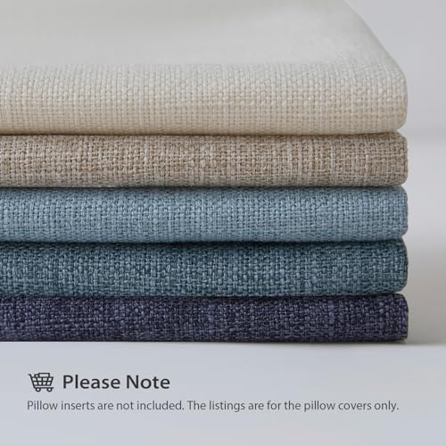 Meekio Set of 2 Light Blue Pillow Covers 18 x 18 Inch Farmhouse Boho Decorative Throw Pillow Covers Linen Cushion Covers for Sofa Couch Décor - Image 4