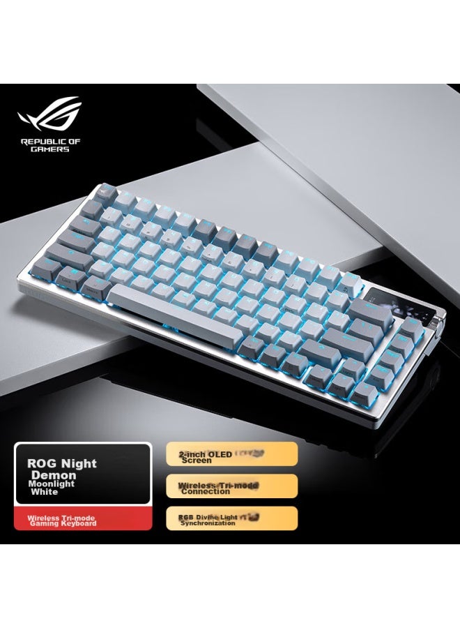 Rog Night Demon Mechanical Keyboard, Wireless/bluetooth Tri-mode Gaming Keyboard, 75-key Layout, Nx Snow White Switches, Rgb Hot-swappable, Customizable Gasket Structure, Oled Screen, Moonlight White - Image 1