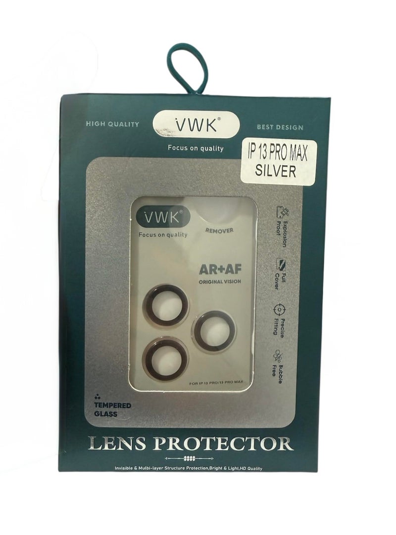 VWK Stainless steel camera glass [AR+AF camera glass) for iphone 13 Pro Max / 13 Pro, Silver Color - Image 1