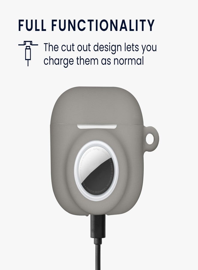 kwmobile Case Compatible with Apple Airpods 4 - Silicone Cover Compatible with AirTag - Storage with Carabiner - Grey - Image 4