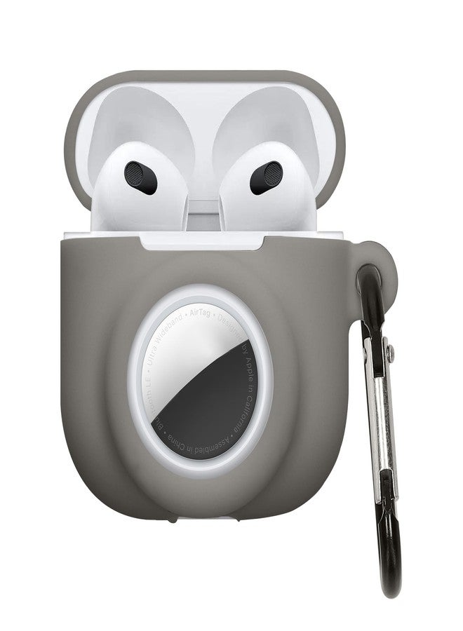 kwmobile Case Compatible with Apple Airpods 4 - Silicone Cover Compatible with AirTag - Storage with Carabiner - Grey - Image 1