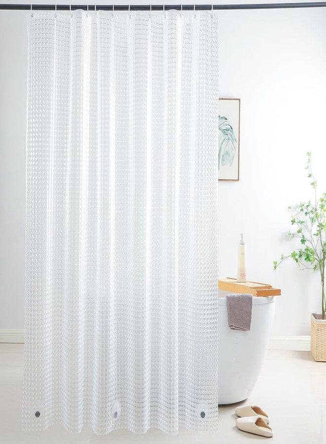 WellColor Shower Curtain Liner 74 Inches Long, EVA Heavy Duty Clear Shower Liner with 3 Strong Weights, 3D Square, 72 x 74 Inch - Image 1
