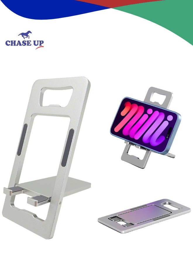 تشيس اب حامل هاتف محمول قابل للطي مع حامل من الألومنيوم قابل للتعديل للمكتب والسفر ومكالمات الفيديو والألعاب، حامل خفيف الوزن متوافق مع جميع الهواتف الذكية (فضي) - Image 1