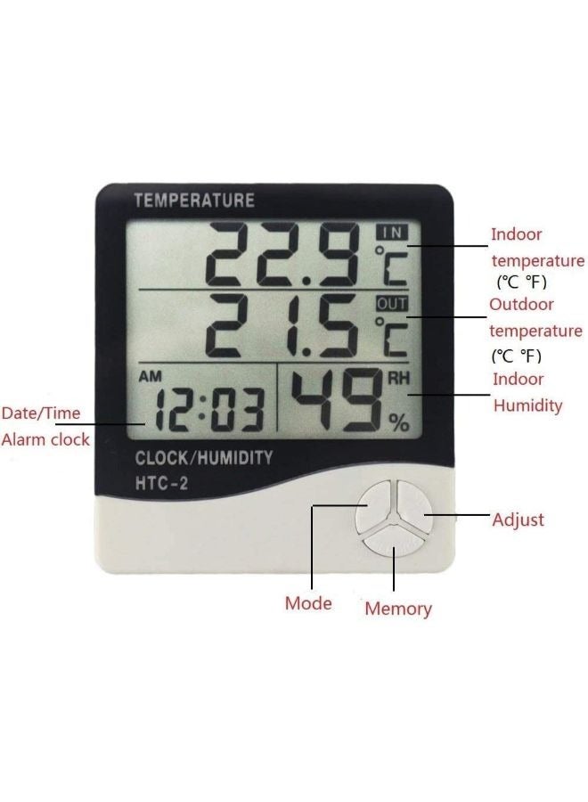 مقياس حرارة رقمي ومقياس رطوبة بشاشة LCD إلكترونية ومقياس درجة الحرارة والرطوبة HTC-2 - Image 4