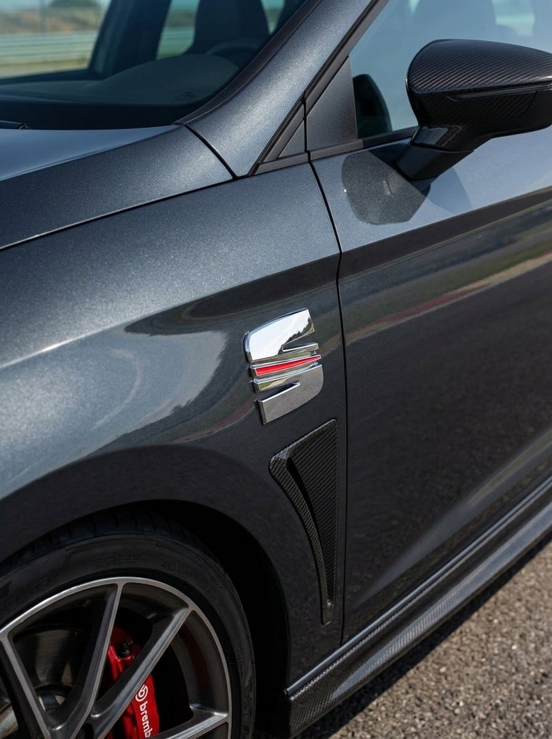 Chrome Car Emblem with Red Accents - Stylish Automotive Decor for Exterior Customization - Image 5