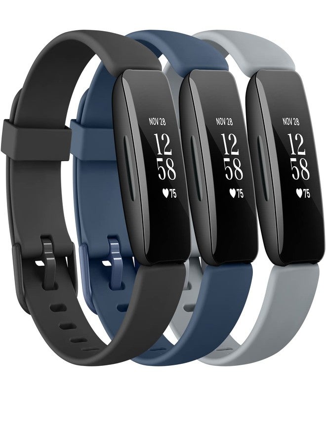 Mugust 3 Pack Silicone Bands Compatible with Fitbit Inspire 2 Bands for Women Men, Adjustable Replacement Sport Wristbands Straps for Fitbit Inspire 2 / Ace 3 (Black/Navy Blue/Gray) - Image 1