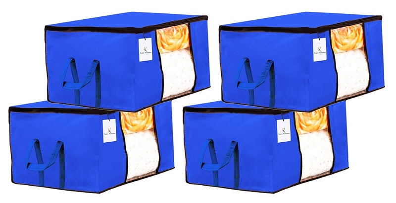 Kuber Industries Underbed Storage Bag Storage Organiser Blanket Cover Set of 4 Royal Blue Extra Large Size - Image 1