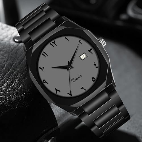 CERO Modern Arabic Numeral Watch Black Stainless Steel Band, Octagonal Case, Analogue Date Display for Man (Grey) - Image 2