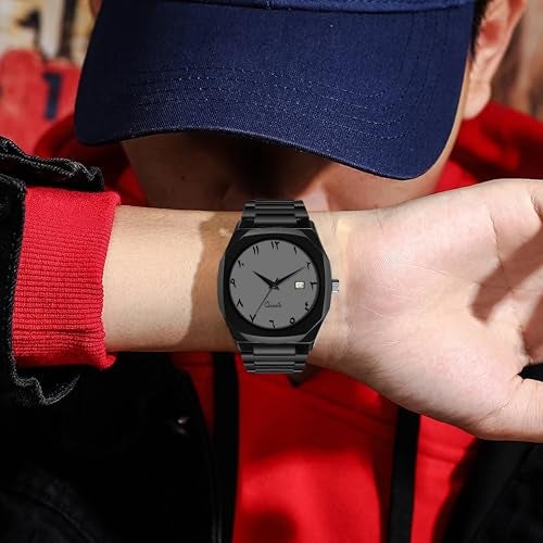 CERO Modern Arabic Numeral Watch Black Stainless Steel Band, Octagonal Case, Analogue Date Display for Man (Grey) - Image 4
