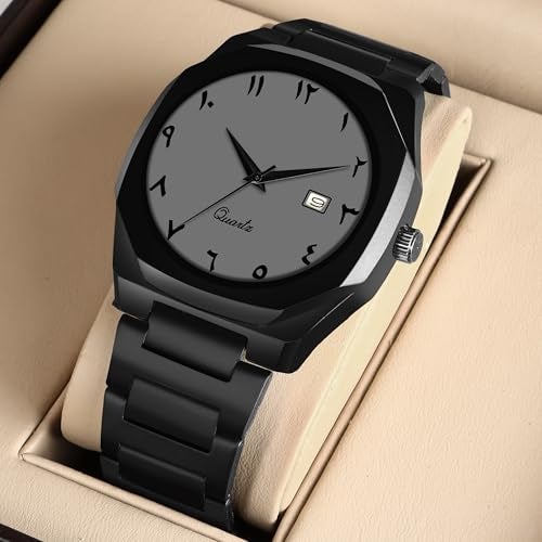 CERO Modern Arabic Numeral Watch Black Stainless Steel Band, Octagonal Case, Analogue Date Display for Man (Grey) - Image 3