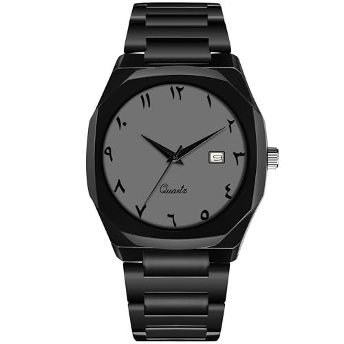 CERO Modern Arabic Numeral Watch Black Stainless Steel Band, Octagonal Case, Analogue Date Display for Man (Grey) - Image 1