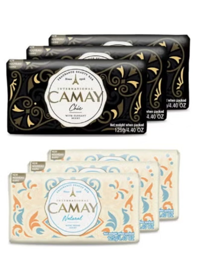 International Naturel Soap With Fresh Scent 125g 3 pcs + Chic International Beauty Bath Bar Beauty Bathing Soap French Fragrance 125 g 3 pcs