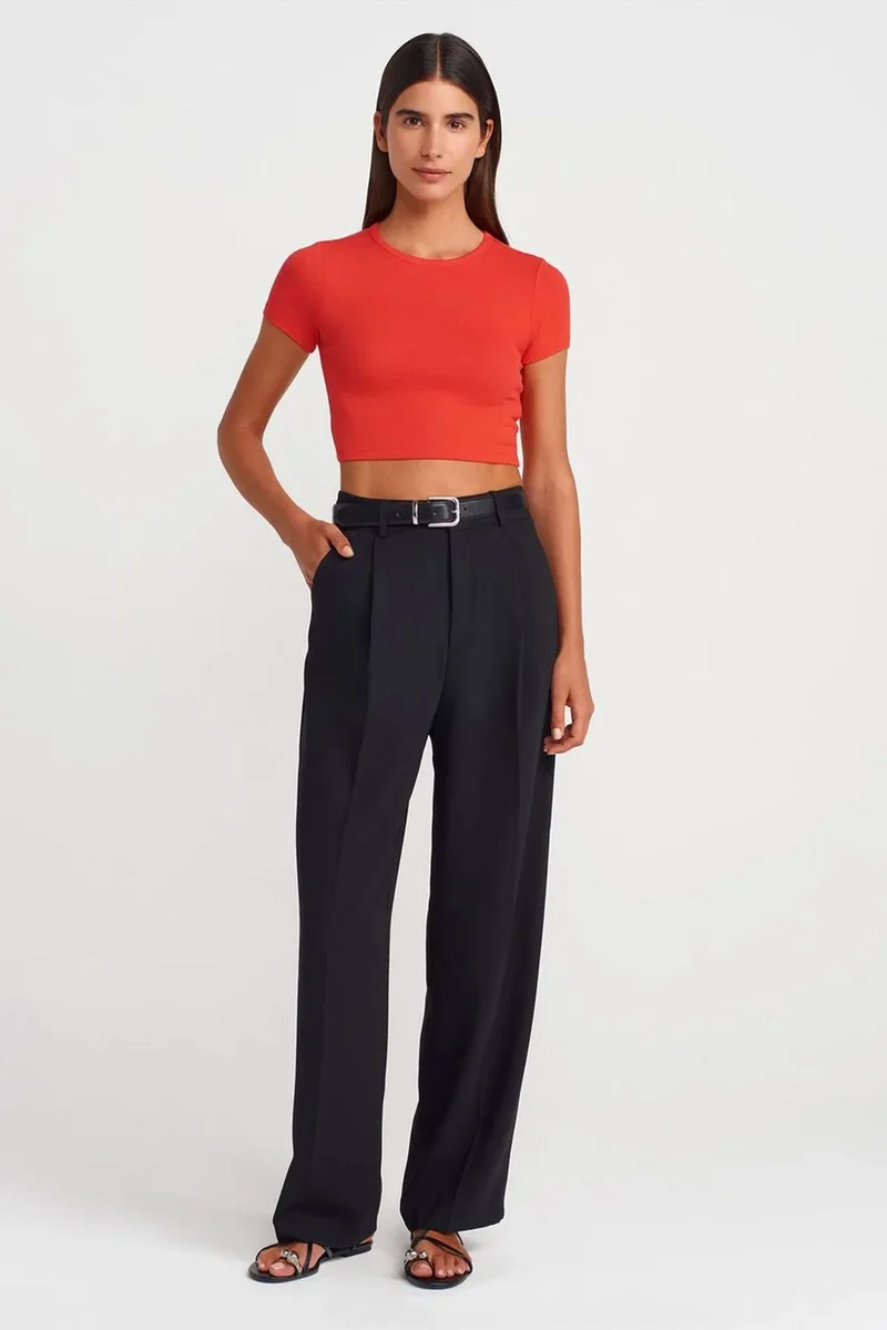 Dilvin Bright Orange DILVIN Women's Crop Slim-Fit Crew Neck T-Shirt for Women | Best Price UAE