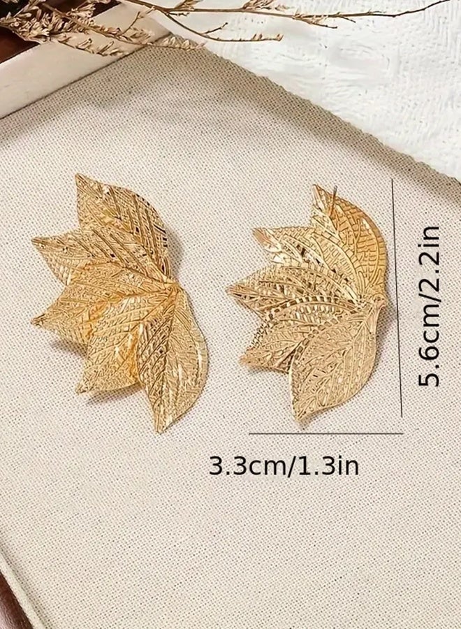 Ready For Chai Pair of Elegant Golden-Tone Fan-Shaped Leaf Stud Earrings for Women - Simple Yet Chic Alloy Design, Ideal for Daily Wear, Novelty Earrings - Image 1