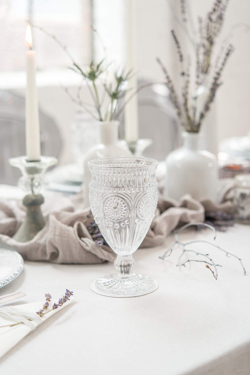 Weddingstar Vintage Inspired Pressed Glass Goblet, Clear - Image 2