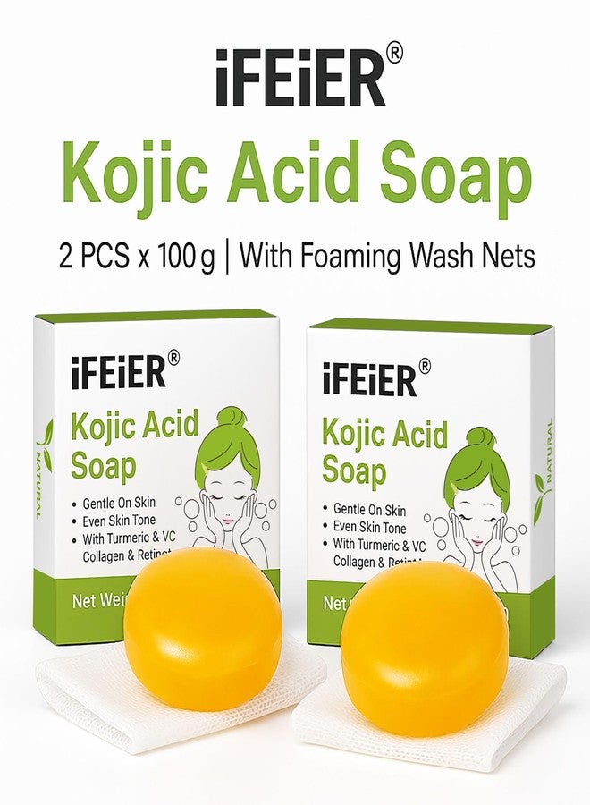 iFEiER Kojic Acid Soap Bars 200g(7.04 oz) 2PACK | Vitamin C soap, Vitamin E, Retinol, Collagen soap, Turmeric bath Soap Bars pads with foaming net for Men and Women body wash, Face & Body Cleanser - Image 2