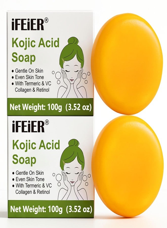 iFEiER Kojic Acid Soap Bars 200g(7.04 oz) 2PACK | Vitamin C soap, Vitamin E, Retinol, Collagen soap, Turmeric bath Soap Bars pads with foaming net for Men and Women body wash, Face & Body Cleanser - Image 1