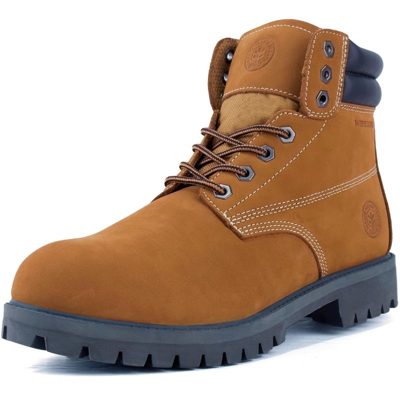 Jacata Men's Water Resistant Leather Work Boot Rubber Sole Construction Oil Resistant Utility Industrial Boots (Brown Size 9) - Image 1