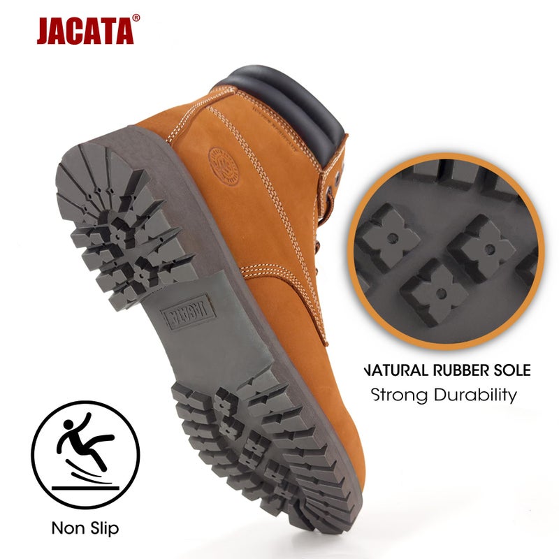 Jacata Men's Water Resistant Leather Work Boot Rubber Sole Construction Oil Resistant Utility Industrial Boots (Brown Size 9) - Image 2