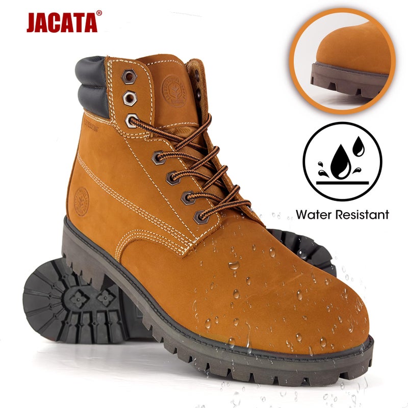 Jacata Men's Water Resistant Leather Work Boot Rubber Sole Construction Oil Resistant Utility Industrial Boots (Brown Size 9) - Image 3