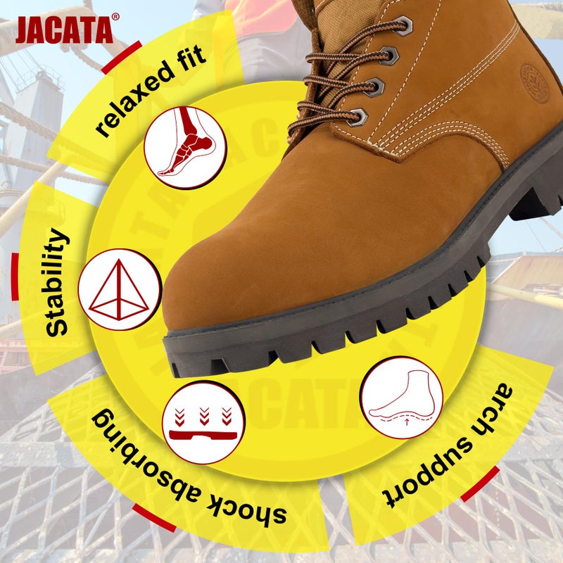 Jacata Men's Water Resistant Leather Work Boot Rubber Sole Construction Oil Resistant Utility Industrial Boots (Brown Size 9) - Image 5