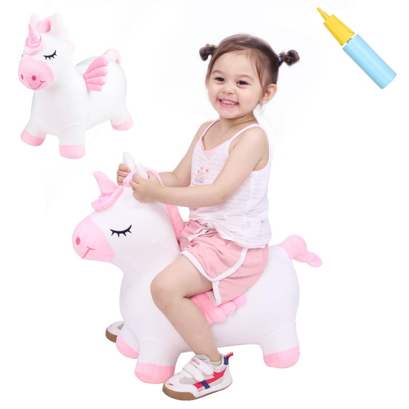 INPANY Unicorn Bouncy Horse Toys Toddler Girl Bouncing Animal Hopper Inflatable Plush Stuffed Animal Baby Rideon Rubber Bouncer Indoor Outdoor Cute Birthday Gifts for 2 3 4 Year Old Girl Boy Kid - Image 2