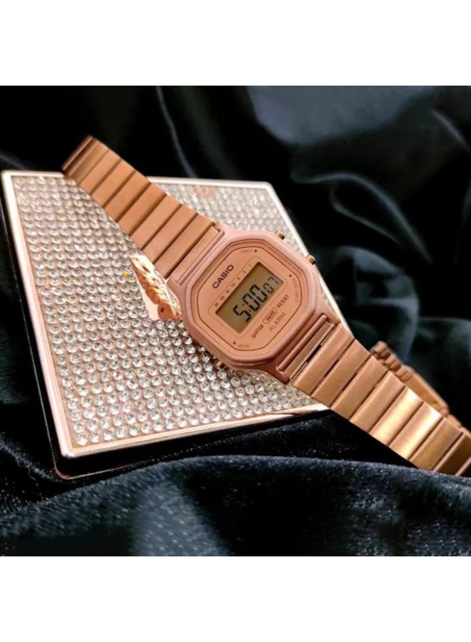 كاسيو ساعة كاسيو LA‑11WR‑5ADF رقمية كلاسيكية، سوار من الفولاذ المقاوم للصدأ بلون وردي ذهبي، ساعة إيقاف بدقة 1/10 ثانية - Image 2