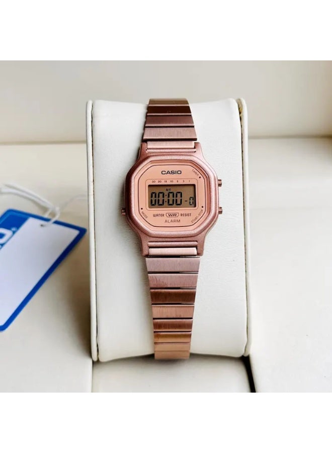 كاسيو ساعة كاسيو LA‑11WR‑5ADF رقمية كلاسيكية، سوار من الفولاذ المقاوم للصدأ بلون وردي ذهبي، ساعة إيقاف بدقة 1/10 ثانية - Image 3