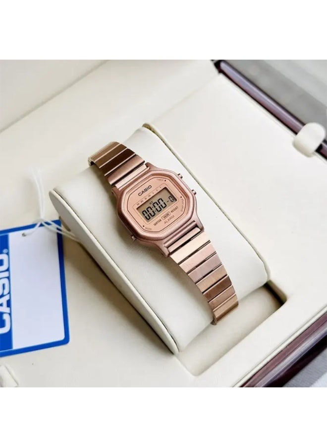 كاسيو ساعة كاسيو LA‑11WR‑5ADF رقمية كلاسيكية، سوار من الفولاذ المقاوم للصدأ بلون وردي ذهبي، ساعة إيقاف بدقة 1/10 ثانية - Image 4