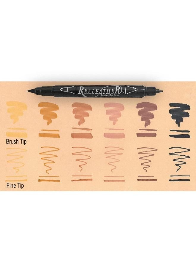 Realeather - Realeather F2400-01 Dual Tip Leather Dye Marker Pens (6 Pack), Earth Tones - Image 1