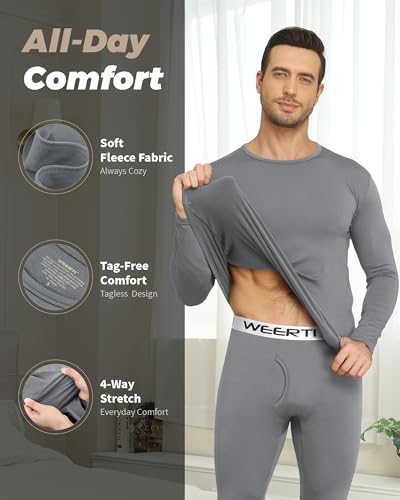 WEERTI Thermal Underwear for Men Long Johns with Fleece Lined Base Layer Men Cold Weather Top Bottom Grey - Image 2
