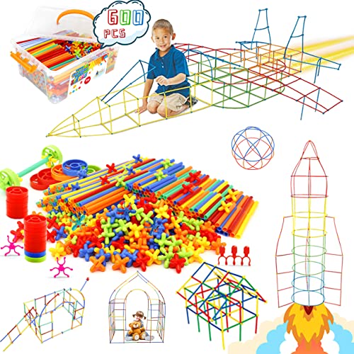 Ggiibro Straw Constructor Toys 600Pcs STEM Building Toy Interlocking Plastic Engineering Thin Tube Blocks Educational Kit for 3 4 5 6 7years Kids Boys and Girls Gift Preschool Toy with Storage Box - Image 1