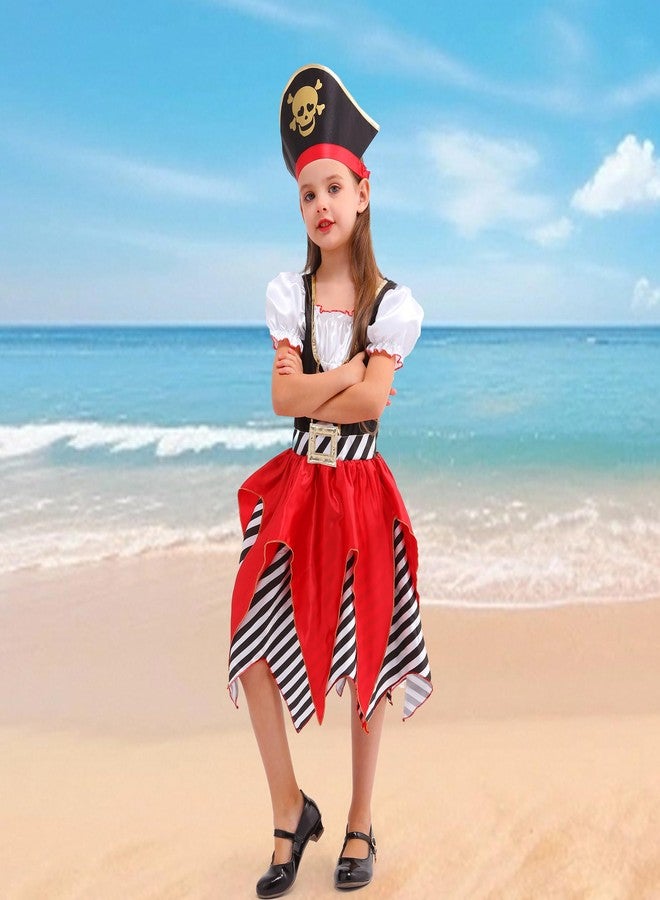 Wizland Girls Pirate Costume，Girls Pirate Outfit Kid Dress Up for Halloween with Hat 9-10 - Image 3