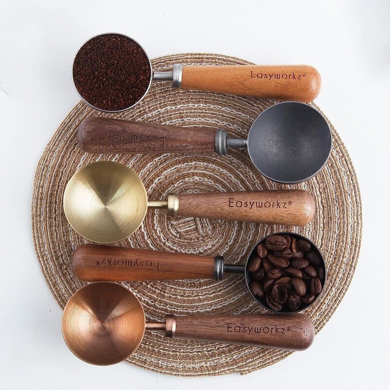 Easyworkz Retro Stainless Steel Coffee Spoon With Black Walnut Handle,10g - Measuring Spoon (Brushed gold) - Image 5