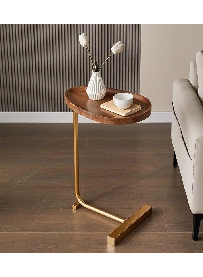 Generic Sofa Side Table C Shaped End Table Slide Under Sofa Table Couch End Tables for Living Room Bedroom Bathroom Rustic Snack Coffee Laptop Table Egg Oval Shaped Metal Frames Easy Assembly - Image 1