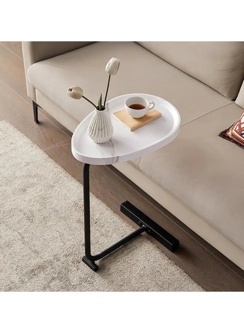 Generic Sofa Side Table C Shaped End Table Slide Under Sofa Table Couch End Tables for Living Room Bedroom Bathroom Rustic Snack Coffee Laptop Table Egg Oval Shaped Metal Frames Easy Assembly - Image 2
