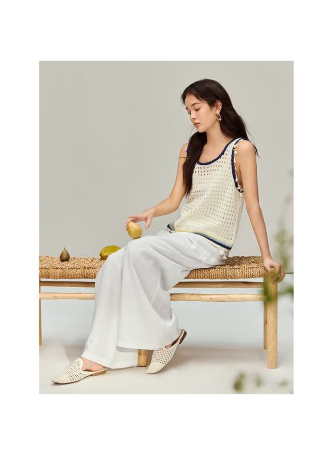 Inman Hollow Out Striped Tassel Knit Vest  Spring Women's New Sleeveless Top Off-white M - Image 2