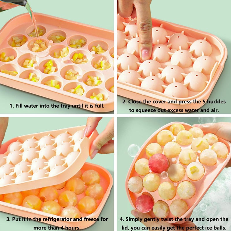 IDVVSSX Silicone Ice Molds Fun Shapes Set, Heart Rose Ice Cube Mold, Small Round Ice Cube Tray, Makes 22 Sphere & 3 Heart 3 Rose Shape Ice Balls for Chilling Whiskey Cocktails, 2 Ice Trays with Bin Scoop Tong - Image 5